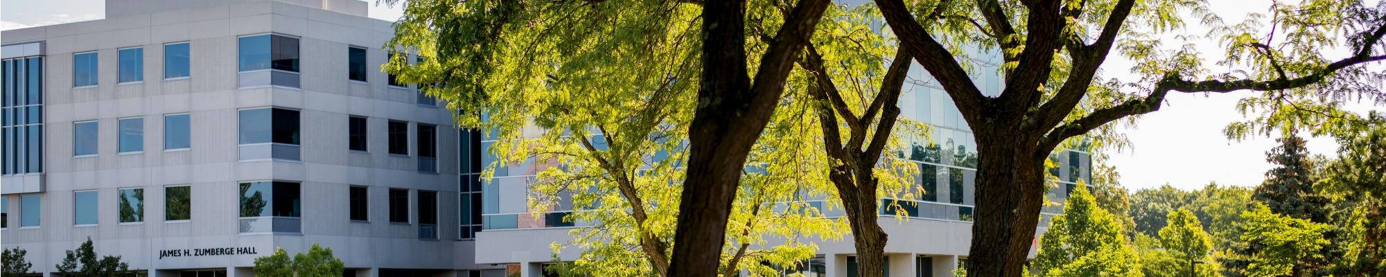 James H Zumberge Hall during a fall day